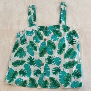 Tropical Leaf Button-Front Tank Top